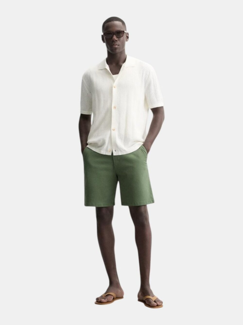 NWT ZARA OPENWORK KNITTED SHIRT OYSTER WHITE 100% COTTON SIZE L